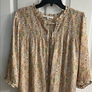 Rose & Olive Floral Blouse - Cream and Orange